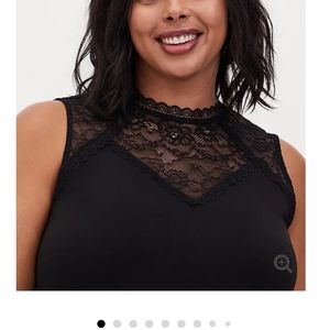 Black Studio Knit Lace Mock Neck Tank 3X